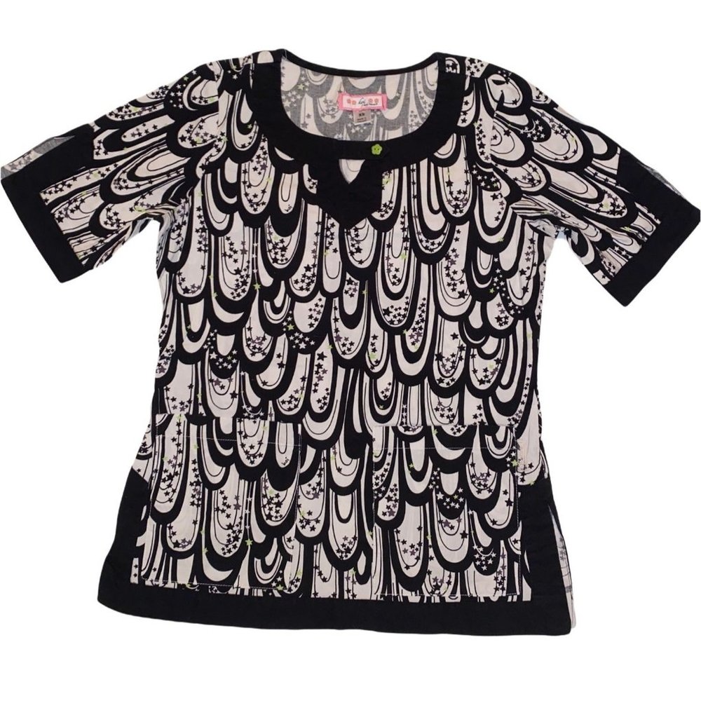 Koi Feather design Stars XS Medical Scrub Top